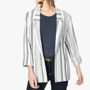 [M]DKR Gray Striped Linen Blend Women's Open Blazer